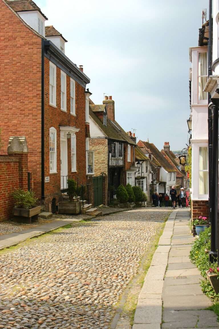 Timbered and tile-hung houses on the cobbles of Mermaid Street in Rye